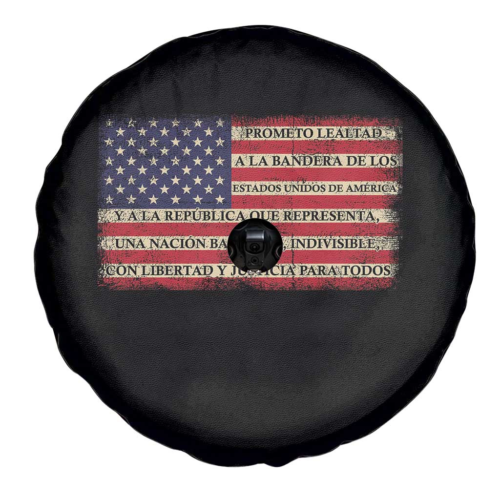 Spanish Pledge of Allegiance USA Flag Vintage Patriotic Graphic Spare Tire Cover American Patriot Promesa de Lealtad TS02 Print Your Wear