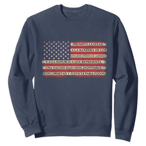 Spanish Pledge of Allegiance USA Flag Vintage Patriotic Graphic Sweatshirt American Patriot Promesa de Lealtad TS02 Navy Print Your Wear