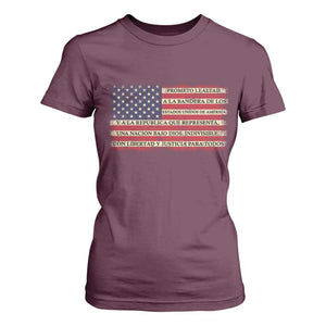 Spanish Pledge of Allegiance USA Flag Vintage Patriotic Graphic T Shirt For Women American Patriot Promesa de Lealtad TS02 Maroon Print Your Wear