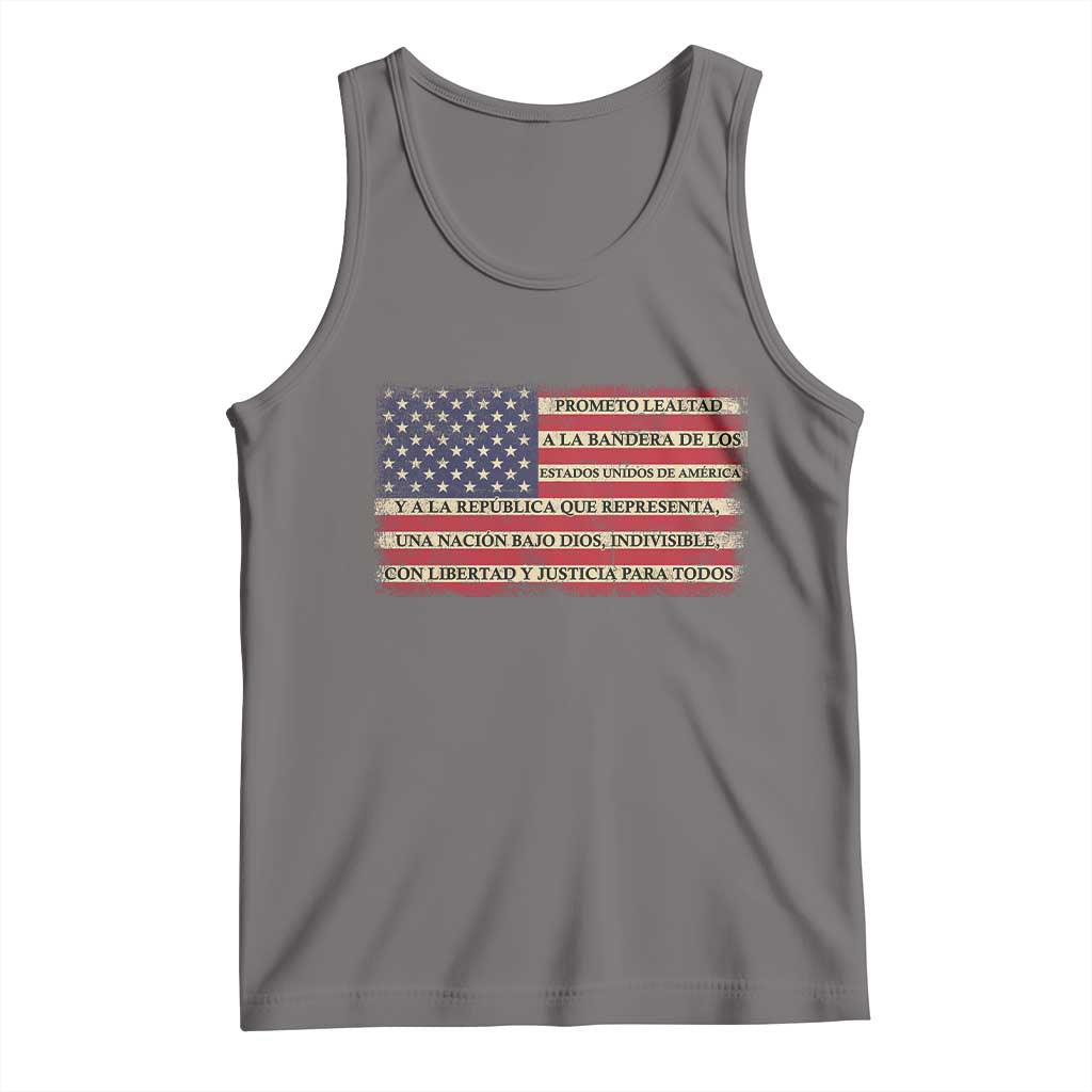 Spanish Pledge of Allegiance USA Flag Vintage Patriotic Graphic Tank Top American Patriot Promesa de Lealtad TS02 Deep Heather Print Your Wear
