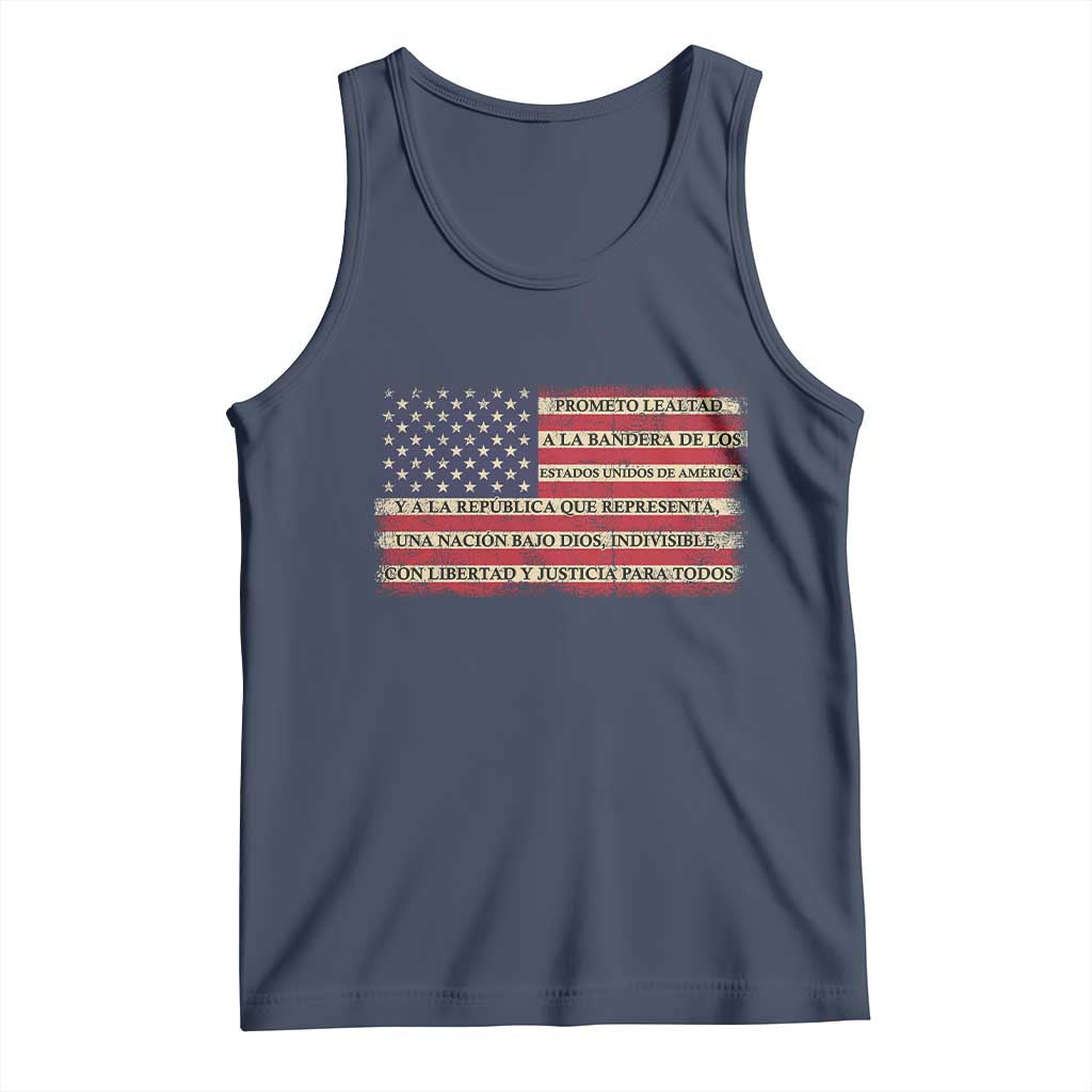 Spanish Pledge of Allegiance USA Flag Vintage Patriotic Graphic Tank Top American Patriot Promesa de Lealtad TS02 Navy Print Your Wear