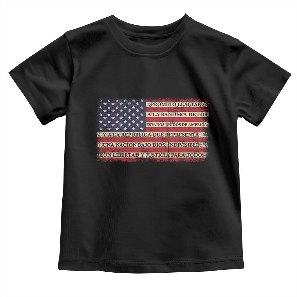 Spanish Pledge of Allegiance USA Flag Vintage Patriotic Graphic Toddler T Shirt American Patriot Promesa de Lealtad TS02 Black Print Your Wear