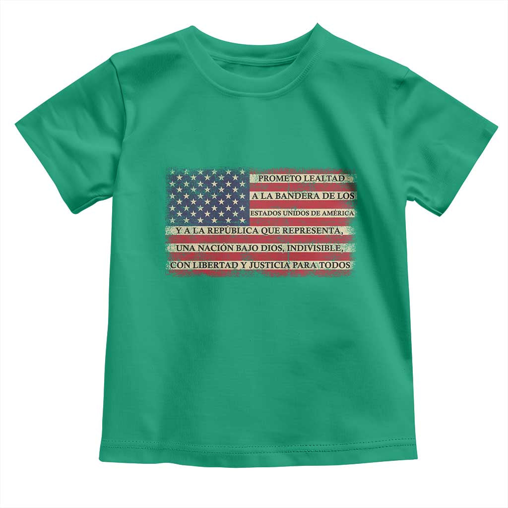 Spanish Pledge of Allegiance USA Flag Vintage Patriotic Graphic Toddler T Shirt American Patriot Promesa de Lealtad TS02 Irish Green Print Your Wear