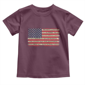 Spanish Pledge of Allegiance USA Flag Vintage Patriotic Graphic Toddler T Shirt American Patriot Promesa de Lealtad TS02 Maroon Print Your Wear