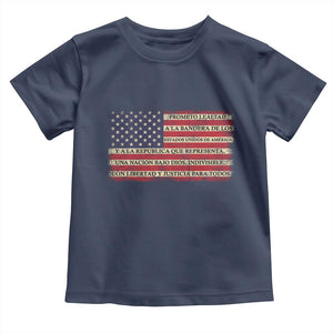 Spanish Pledge of Allegiance USA Flag Vintage Patriotic Graphic Toddler T Shirt American Patriot Promesa de Lealtad TS02 Navy Print Your Wear