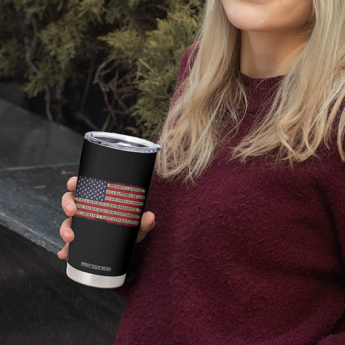 Spanish Pledge of Allegiance USA Flag Vintage Patriotic Graphic Tumbler Cup American Patriot Promesa de Lealtad TS02 Print Your Wear