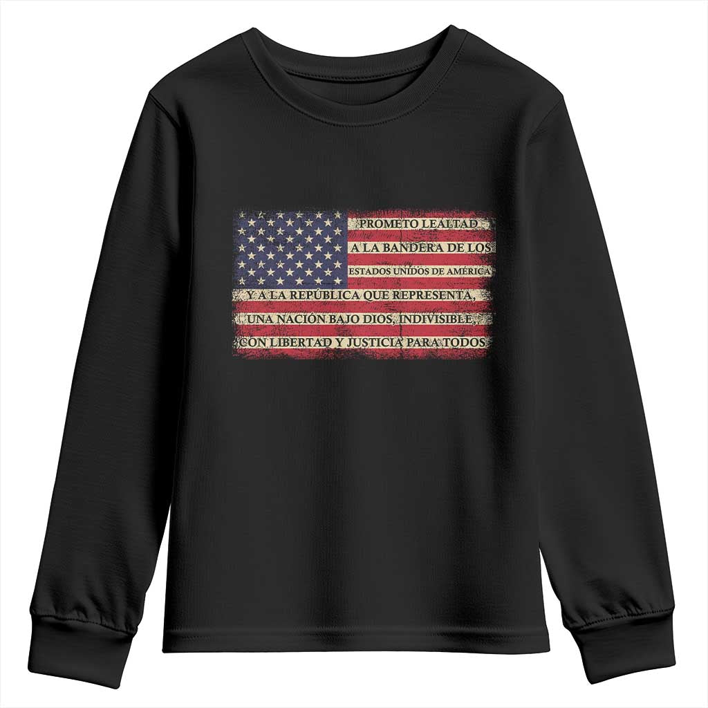 Spanish Pledge of Allegiance USA Flag Vintage Patriotic Graphic Youth Sweatshirt American Patriot Promesa de Lealtad TS02 Black Print Your Wear