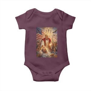 Trump The Healer Oil Painting Graphic Baby Onesie Sacred Heart Divine Mercy Political Parody TS02 Maroon Print Your Wear