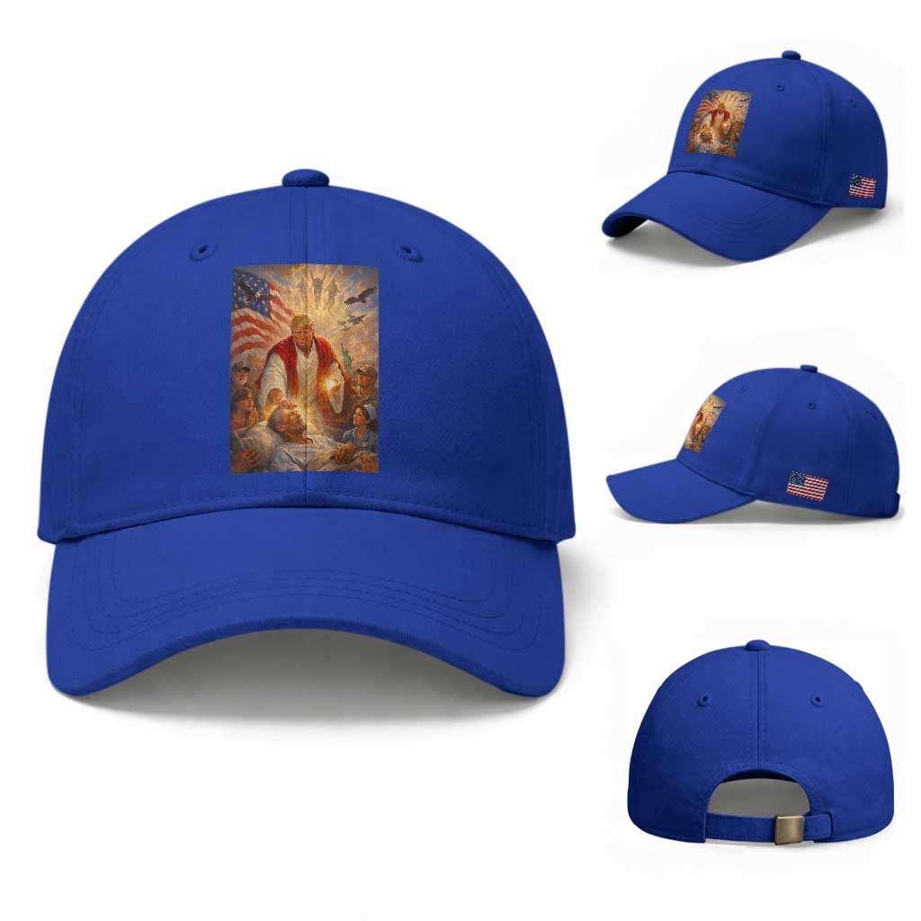 Trump The Healer Oil Painting Graphic Baseball Cap Sacred Heart Divine Mercy Political Parody TS02 Baseball Cap Universal Fit Royal Blue Print Your Wear