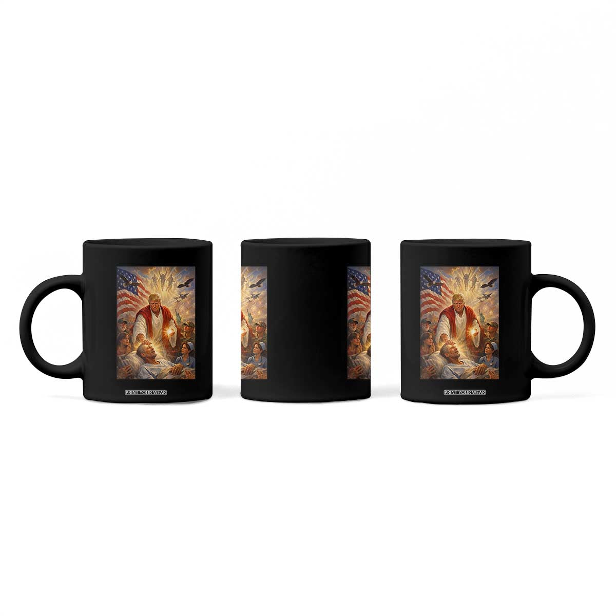 Trump The Healer Oil Painting Graphic Coffee Mug Sacred Heart Divine Mercy Political Parody TS02 Print Your Wear