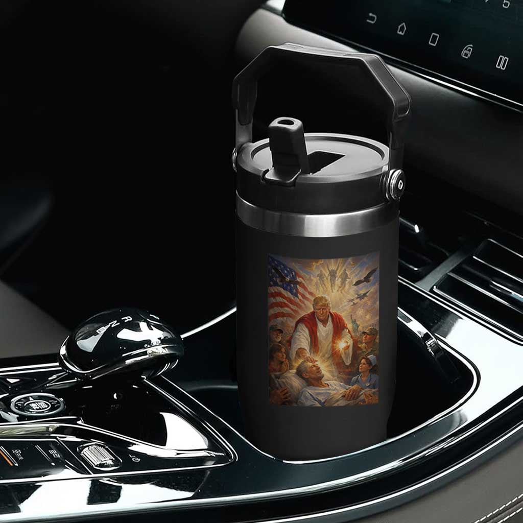 Trump The Healer Oil Painting Graphic Flip Straw Tumbler Sacred Heart Divine Mercy Political Parody TS02 Print Your Wear