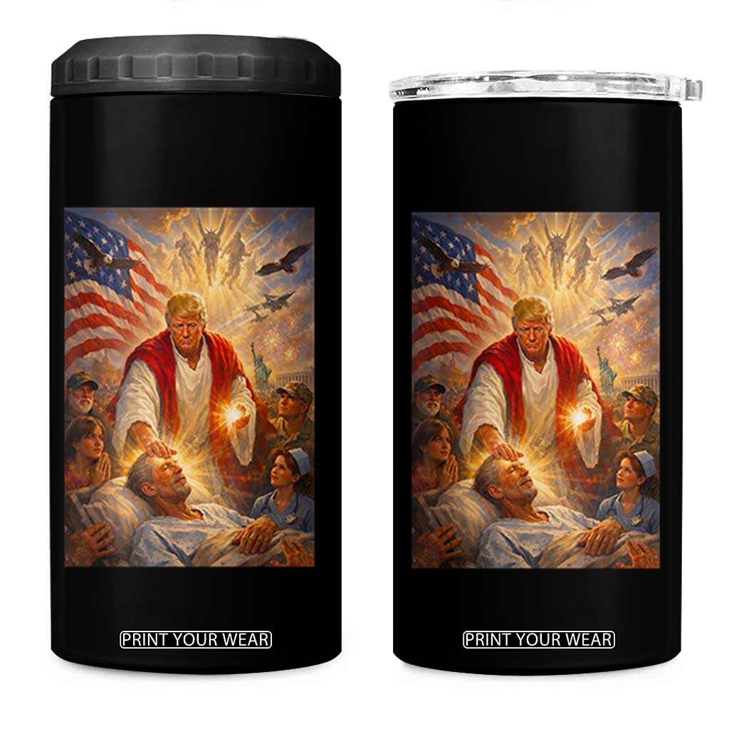 Trump The Healer Oil Painting Graphic 4 in 1 Can Cooler Tumbler Sacred Heart Divine Mercy Political Parody TS02 One Size: 16 oz Black Print Your Wear