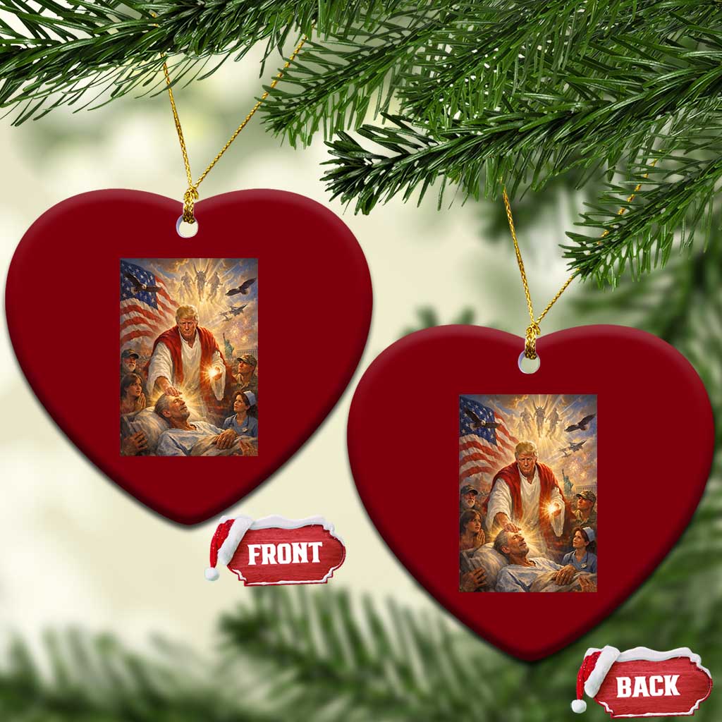Trump The Healer Oil Painting Graphic Ceramic Ornament Sacred Heart Divine Mercy Political Parody TS02 Print Your Wear