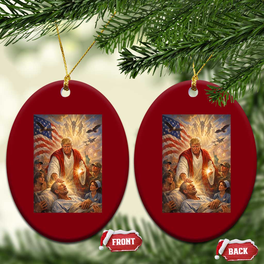 Trump The Healer Oil Painting Graphic Ceramic Ornament Sacred Heart Divine Mercy Political Parody TS02 Print Your Wear