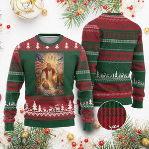 Trump The Healer Oil Painting Graphic Ugly Christmas Sweater Sacred Heart Divine Mercy Political Parody TS02 Red Green Print Your Wear
