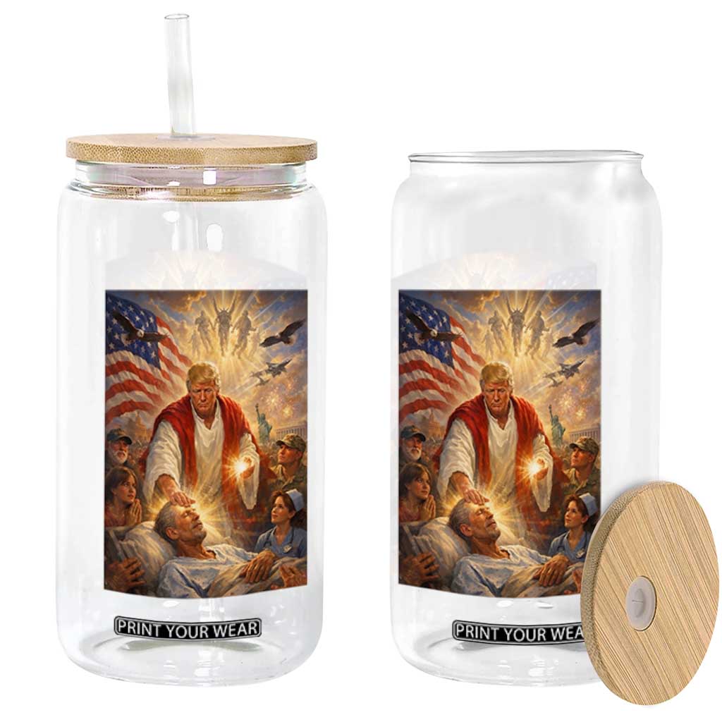 Trump The Healer Oil Painting Graphic Glass Can Sacred Heart Divine Mercy Political Parody TS02 Print Your Wear