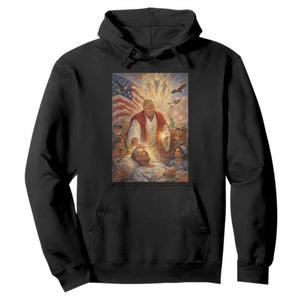 Trump The Healer Oil Painting Graphic Hoodie Sacred Heart Divine Mercy Political Parody TS02 Black Print Your Wear