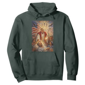 Trump The Healer Oil Painting Graphic Hoodie Sacred Heart Divine Mercy Political Parody TS02 Dark Forest Green Print Your Wear