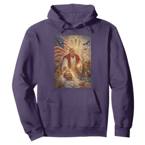 Trump The Healer Oil Painting Graphic Hoodie Sacred Heart Divine Mercy Political Parody TS02 Purple Print Your Wear