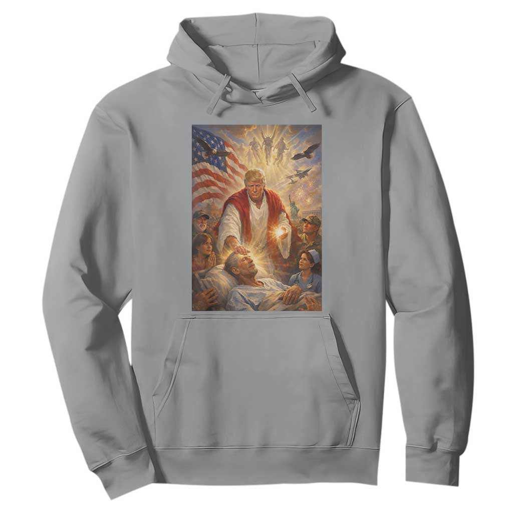 Trump The Healer Oil Painting Graphic Hoodie Sacred Heart Divine Mercy Political Parody TS02 Sport Gray Print Your Wear