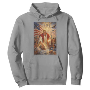 Trump The Healer Oil Painting Graphic Hoodie Sacred Heart Divine Mercy Political Parody TS02 Sport Gray Print Your Wear
