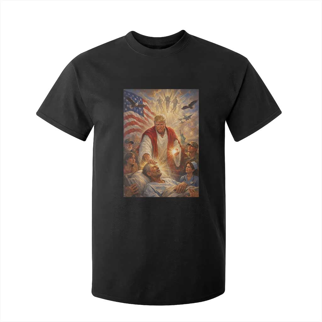 Trump The Healer Oil Painting Graphic T Shirt For Kid Sacred Heart Divine Mercy Political Parody TS02 Black Print Your Wear