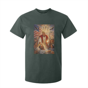 Trump The Healer Oil Painting Graphic T Shirt For Kid Sacred Heart Divine Mercy Political Parody TS02 Dark Forest Green Print Your Wear
