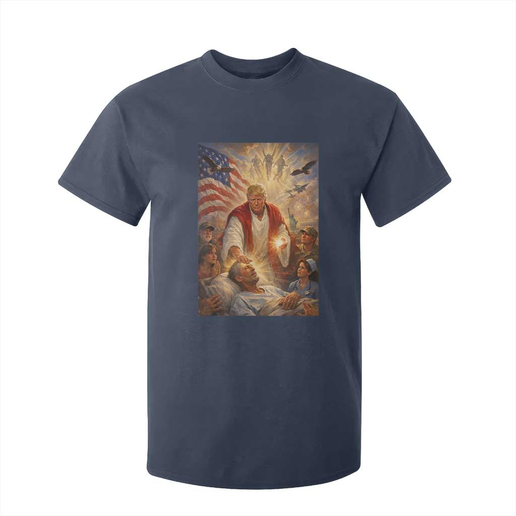 Trump The Healer Oil Painting Graphic T Shirt For Kid Sacred Heart Divine Mercy Political Parody TS02 Navy Print Your Wear