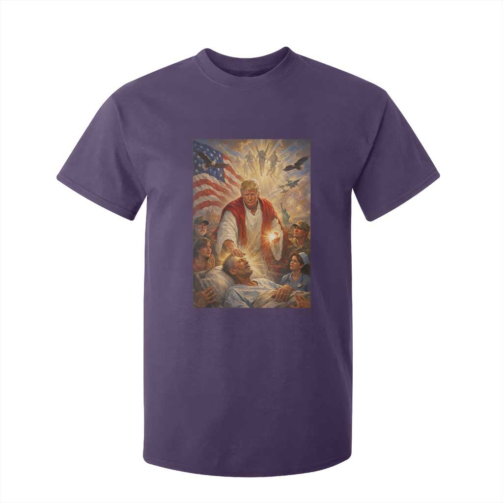 Trump The Healer Oil Painting Graphic T Shirt For Kid Sacred Heart Divine Mercy Political Parody TS02 Purple Print Your Wear