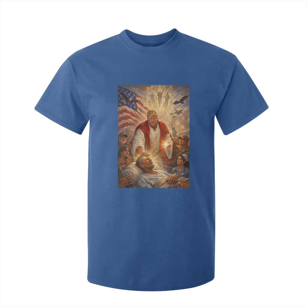 Trump The Healer Oil Painting Graphic T Shirt For Kid Sacred Heart Divine Mercy Political Parody TS02 Royal Blue Print Your Wear