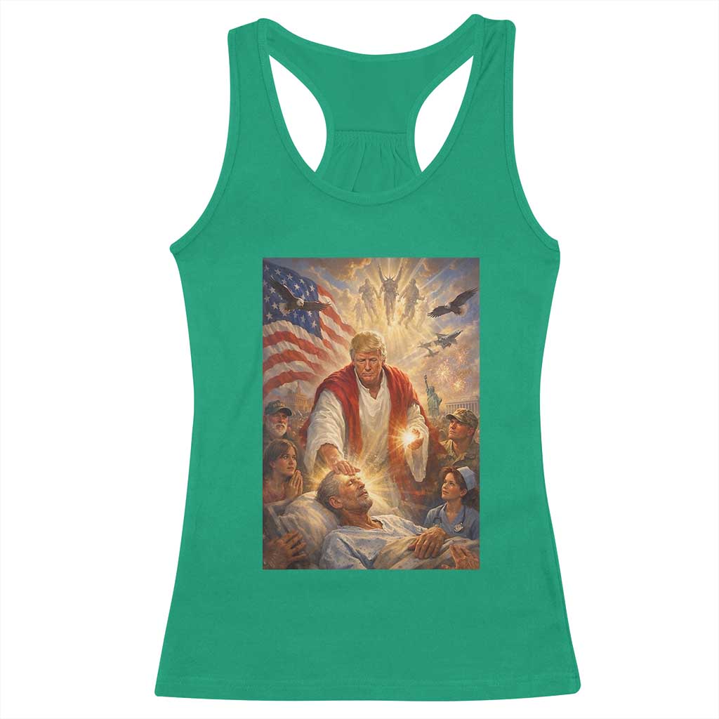 Trump The Healer Oil Painting Graphic Racerback Tank Top Sacred Heart Divine Mercy Political Parody TS02 Irish Green Print Your Wear