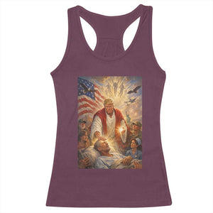 Trump The Healer Oil Painting Graphic Racerback Tank Top Sacred Heart Divine Mercy Political Parody TS02 Maroon Print Your Wear