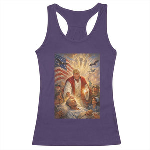Trump The Healer Oil Painting Graphic Racerback Tank Top Sacred Heart Divine Mercy Political Parody TS02 Purple Print Your Wear