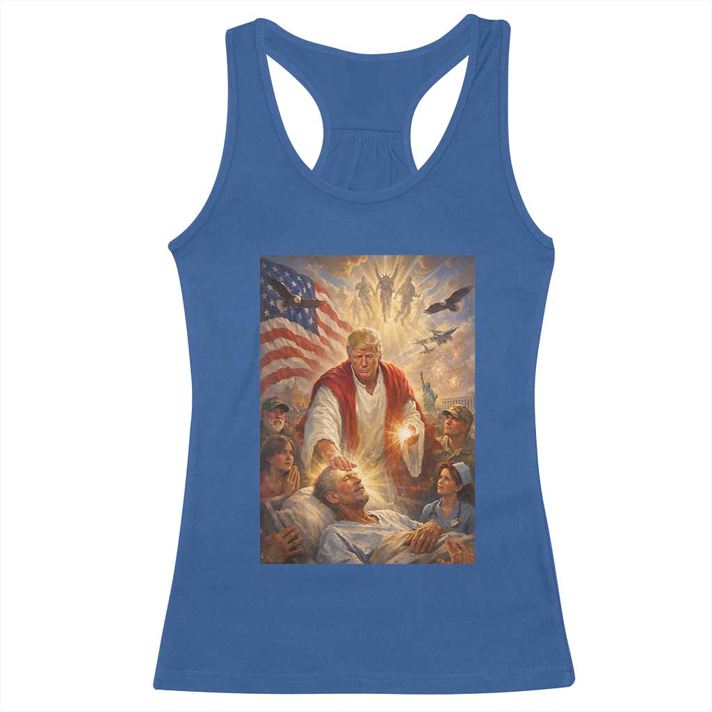 Trump The Healer Oil Painting Graphic Racerback Tank Top Sacred Heart Divine Mercy Political Parody TS02 Royal Blue Print Your Wear