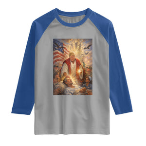 Trump The Healer Oil Painting Graphic Raglan Shirt Sacred Heart Divine Mercy Political Parody TS02 Sport Gray Royal Print Your Wear