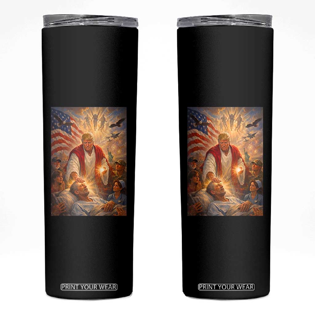 Trump The Healer Oil Painting Graphic Skinny Tumbler Sacred Heart Divine Mercy Political Parody TS02 Black Print Your Wear