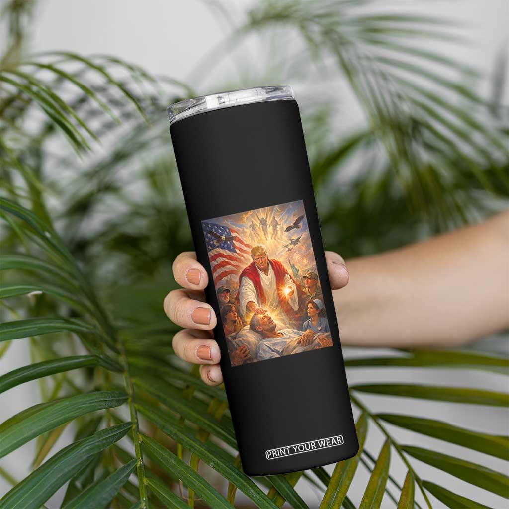 Trump The Healer Oil Painting Graphic Skinny Tumbler Sacred Heart Divine Mercy Political Parody TS02 Print Your Wear