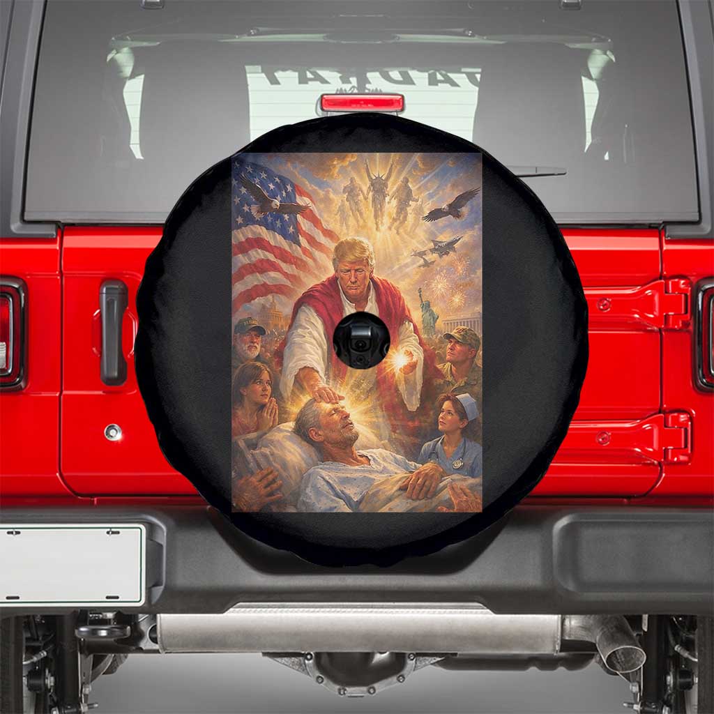 Trump The Healer Oil Painting Graphic Spare Tire Cover Sacred Heart Divine Mercy Political Parody TS02 Black Print Your Wear