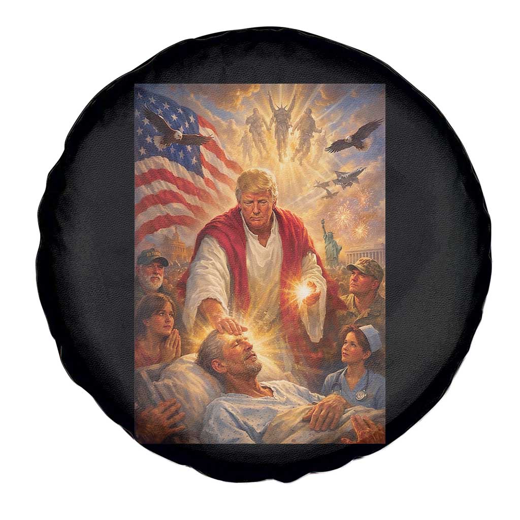 Trump The Healer Oil Painting Graphic Spare Tire Cover Sacred Heart Divine Mercy Political Parody TS02 Print Your Wear