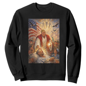 Trump The Healer Oil Painting Graphic Sweatshirt Sacred Heart Divine Mercy Political Parody TS02 Black Print Your Wear