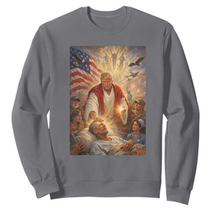Trump The Healer Oil Painting Graphic Sweatshirt Sacred Heart Divine Mercy Political Parody TS02 Charcoal Print Your Wear