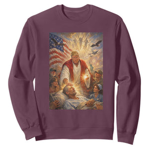 Trump The Healer Oil Painting Graphic Sweatshirt Sacred Heart Divine Mercy Political Parody TS02 Maroon Print Your Wear