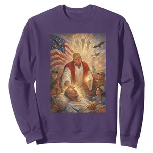 Trump The Healer Oil Painting Graphic Sweatshirt Sacred Heart Divine Mercy Political Parody TS02 Purple Print Your Wear