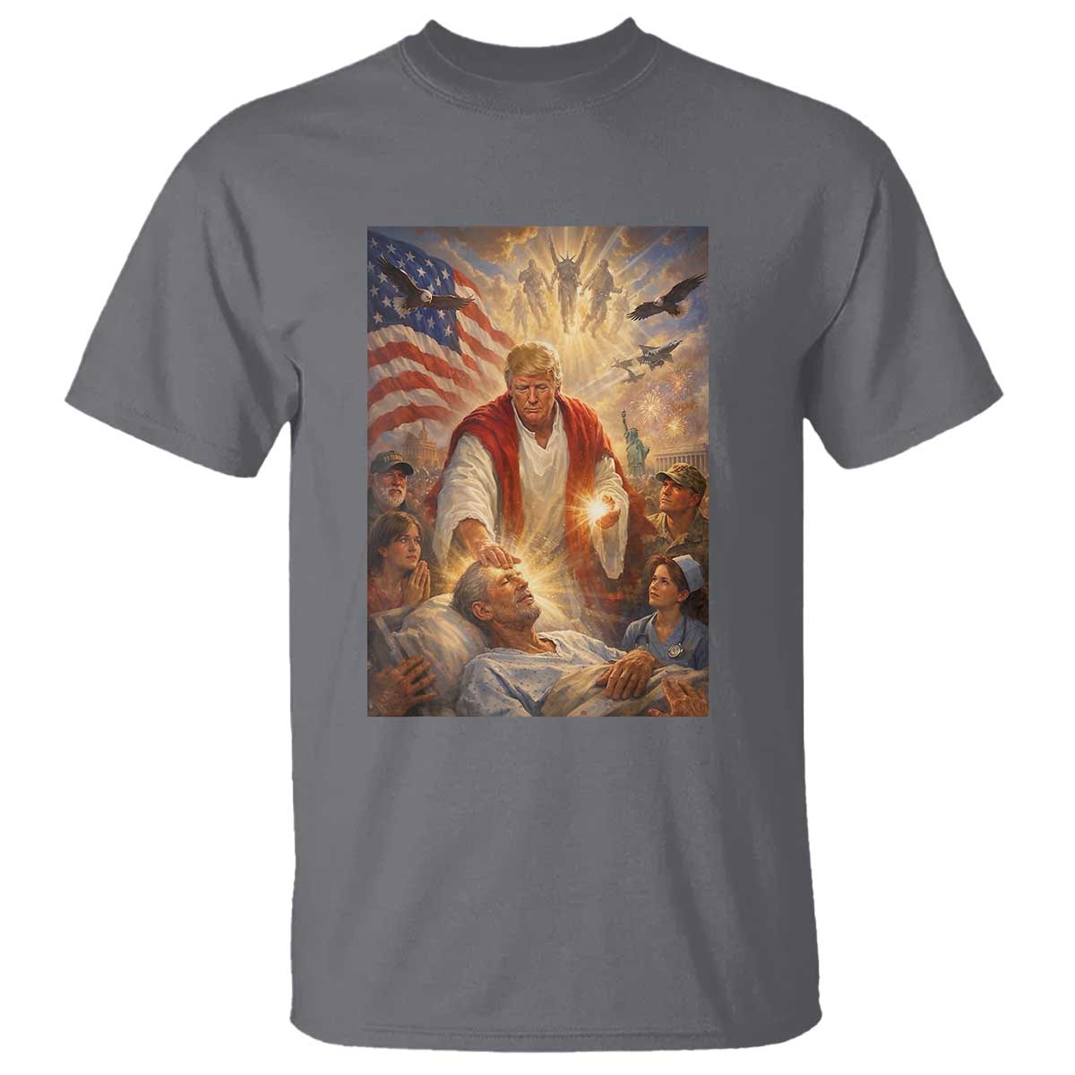 Trump The Healer Oil Painting Graphic T Shirt Sacred Heart Divine Mercy Political Parody TS02 Charcoal Print Your Wear