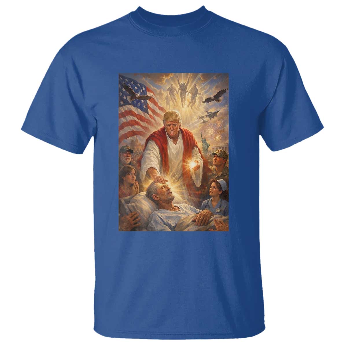 Trump The Healer Oil Painting Graphic T Shirt Sacred Heart Divine Mercy Political Parody TS02 Royal Blue Print Your Wear