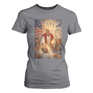 Trump The Healer Oil Painting Graphic T Shirt For Women Sacred Heart Divine Mercy Political Parody TS02 Charcoal Print Your Wear