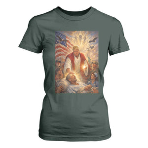 Trump The Healer Oil Painting Graphic T Shirt For Women Sacred Heart Divine Mercy Political Parody TS02 Dark Forest Green Print Your Wear