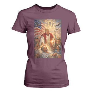 Trump The Healer Oil Painting Graphic T Shirt For Women Sacred Heart Divine Mercy Political Parody TS02 Maroon Print Your Wear