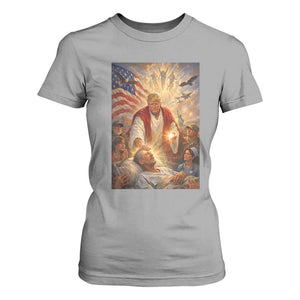 Trump The Healer Oil Painting Graphic T Shirt For Women Sacred Heart Divine Mercy Political Parody TS02 Sport Gray Print Your Wear