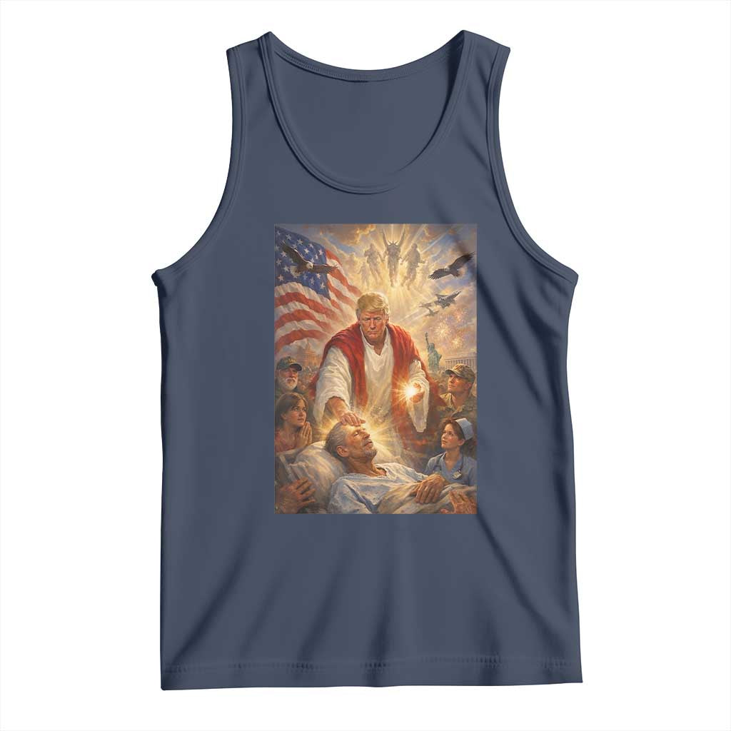 Trump The Healer Oil Painting Graphic Tank Top Sacred Heart Divine Mercy Political Parody TS02 Navy Print Your Wear